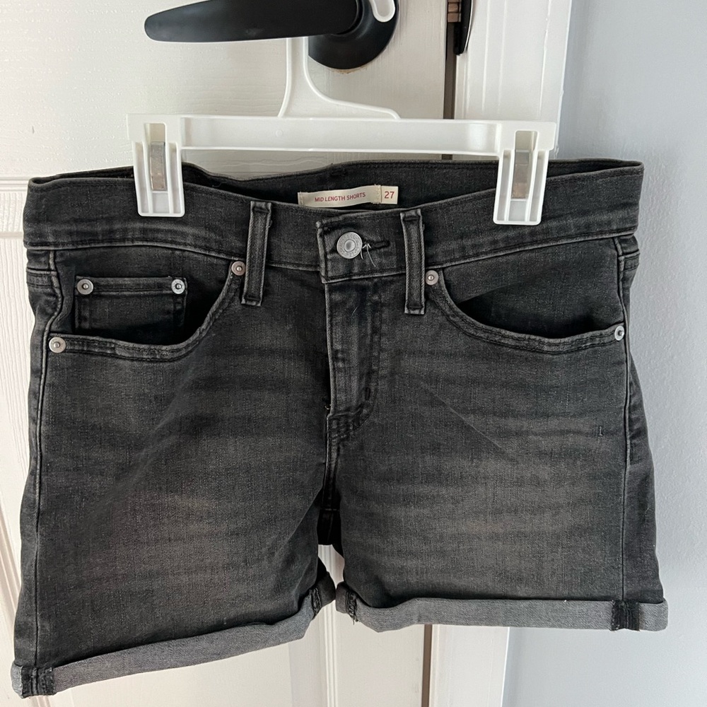 Black Denim Rolled Hem Shorts